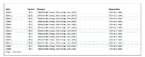 Change log for the document