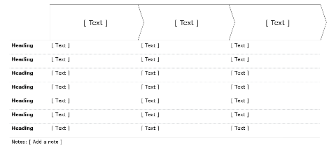 Process flow, horizontal, 3 boxes with table