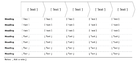 Process flow, horizontal, 5 boxes with table