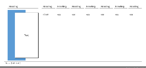 Table of white boxes on a dark ground, 1 row, 7 columns