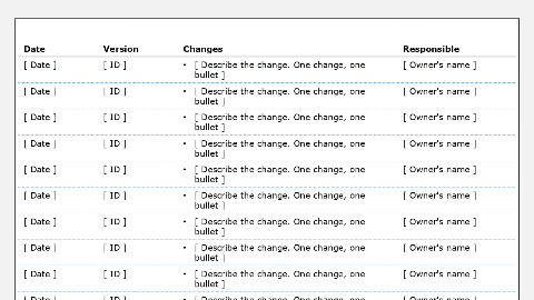 Change log for the document