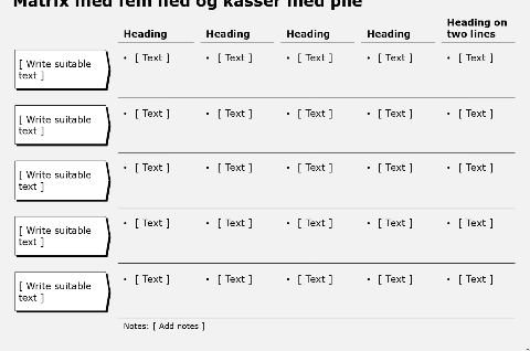 Matrix, five rows, boxes with arrows