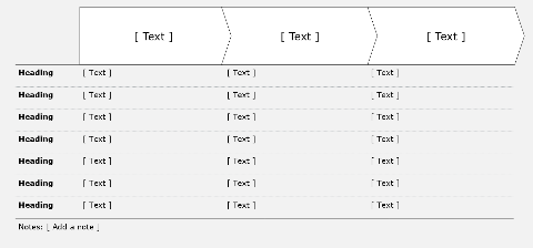 Process flow, horizontal, 3 boxes with table