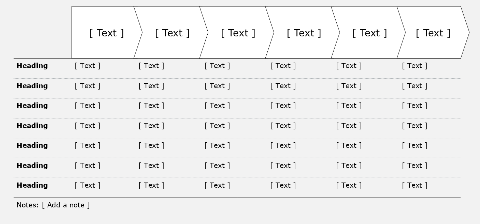 Process flow, horizontal, 6 boxes with table