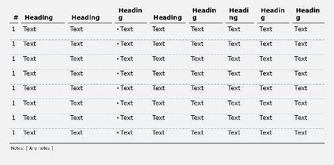 Table, 8 rows and 9 columns, cells cannot be coloured