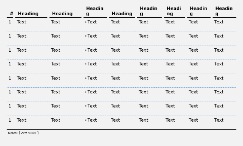 Table, 8 rows and 9 columns