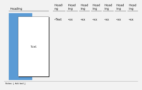 Table of white boxes on a dark ground, 1 row, 7 columns