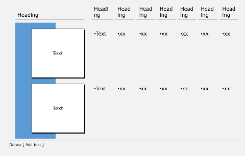 Table of white boxes on a dark ground, 2 rows, 7 columns