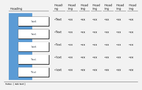 Table of white boxes on a dark ground, 5 rows, 7 columns